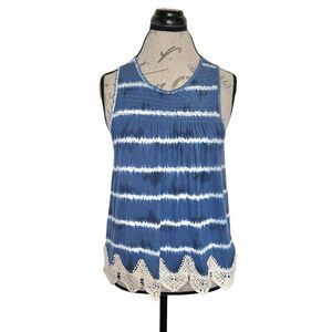 Rewind Girls Sleeveless Tank Top Smocked Tie Dye Crochet Blue Size Small NWT